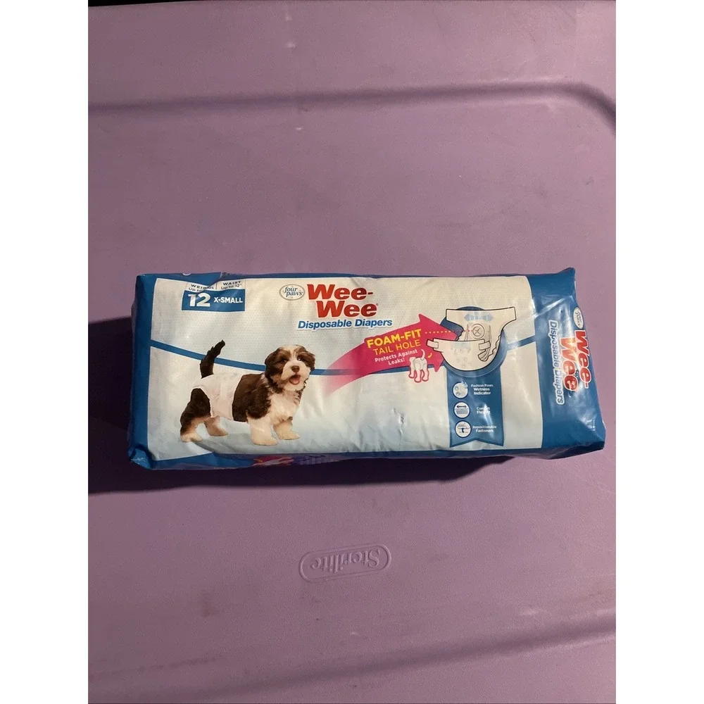 Four Paws Wee Wee Disposable Diapers Foam Fit Tail Hole X-Small 12 ct